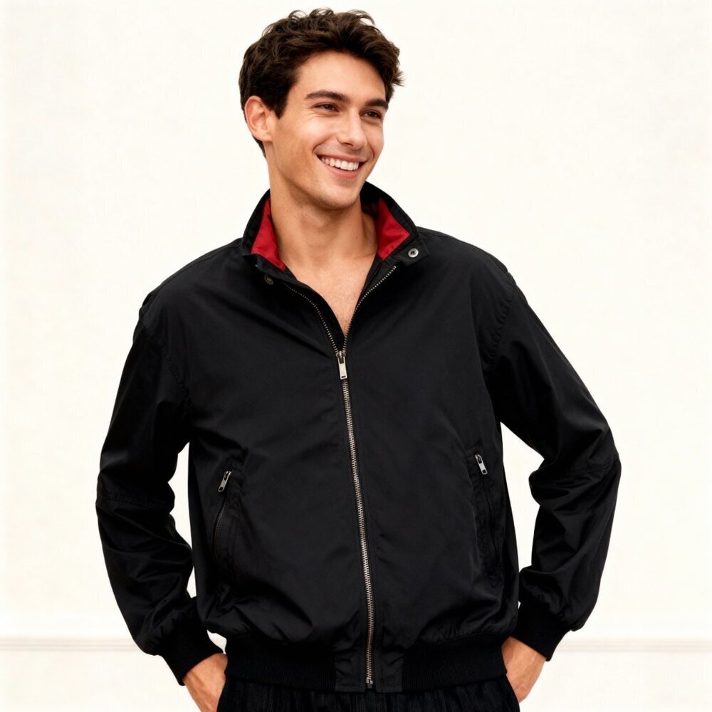 Façonnable Black Bomber Jacket | Size L | Classic Minimalist Style